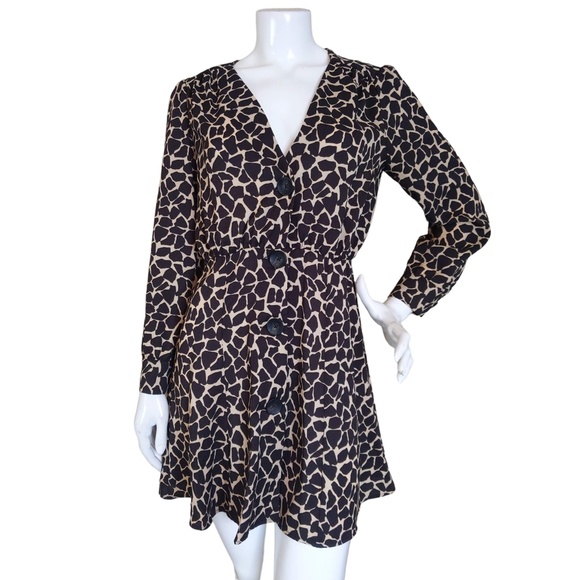 Zara Brown and Tan Animal Print A -Line Mini Dress - Picture 2 of 11